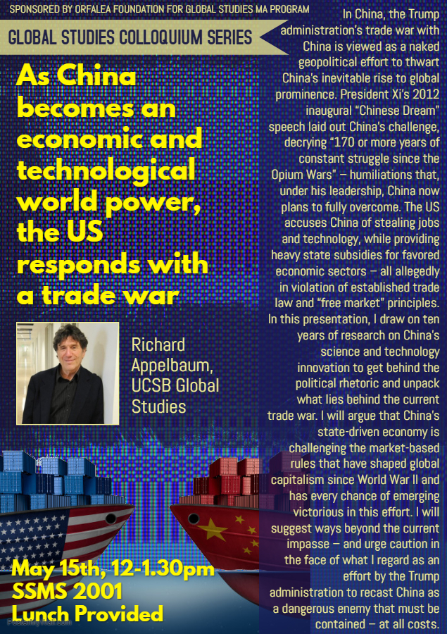 GS Colloquium Series: "As China Becomes an Economic and Technological World Power, the US Responds With a Trade War" Event Image