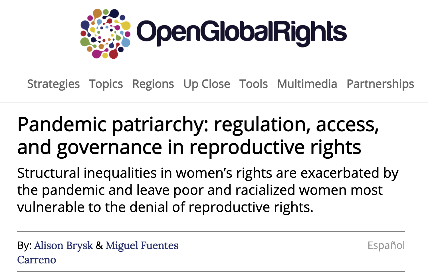Professor Brysk - "Pandemic patriarchy: regulation, access, and governance in reproductive rights" article image