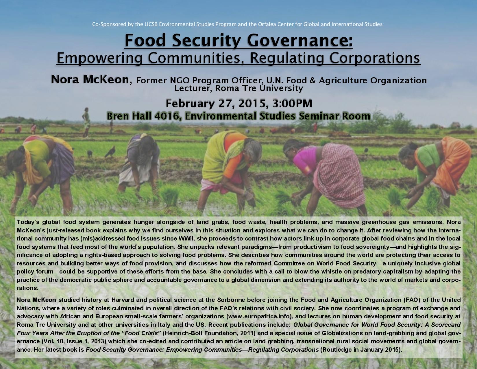Food Security Governance : Empowering Communities, Regulating Corporations Event Image