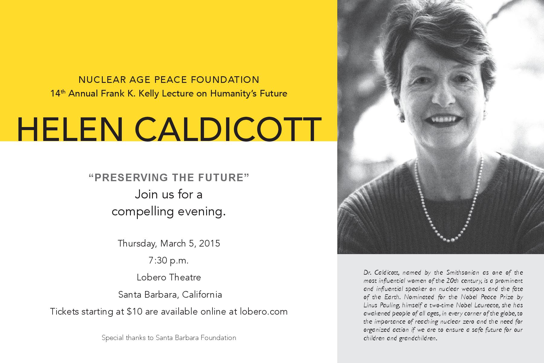 Lecture with Helen Caldicott : Preserving the Future Event Image