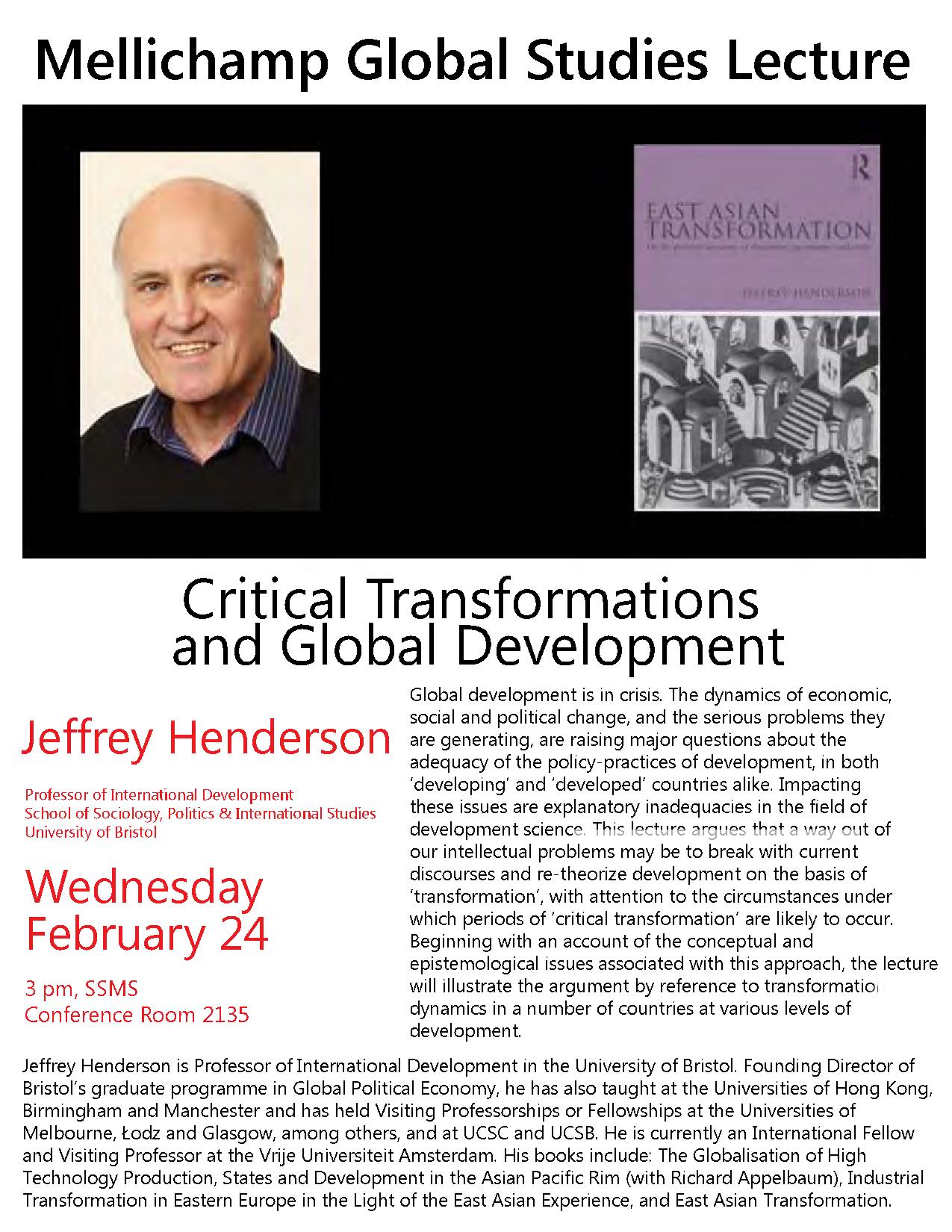 Mellichamp Speaker Series : Critical Transformations and Global Development Event Image