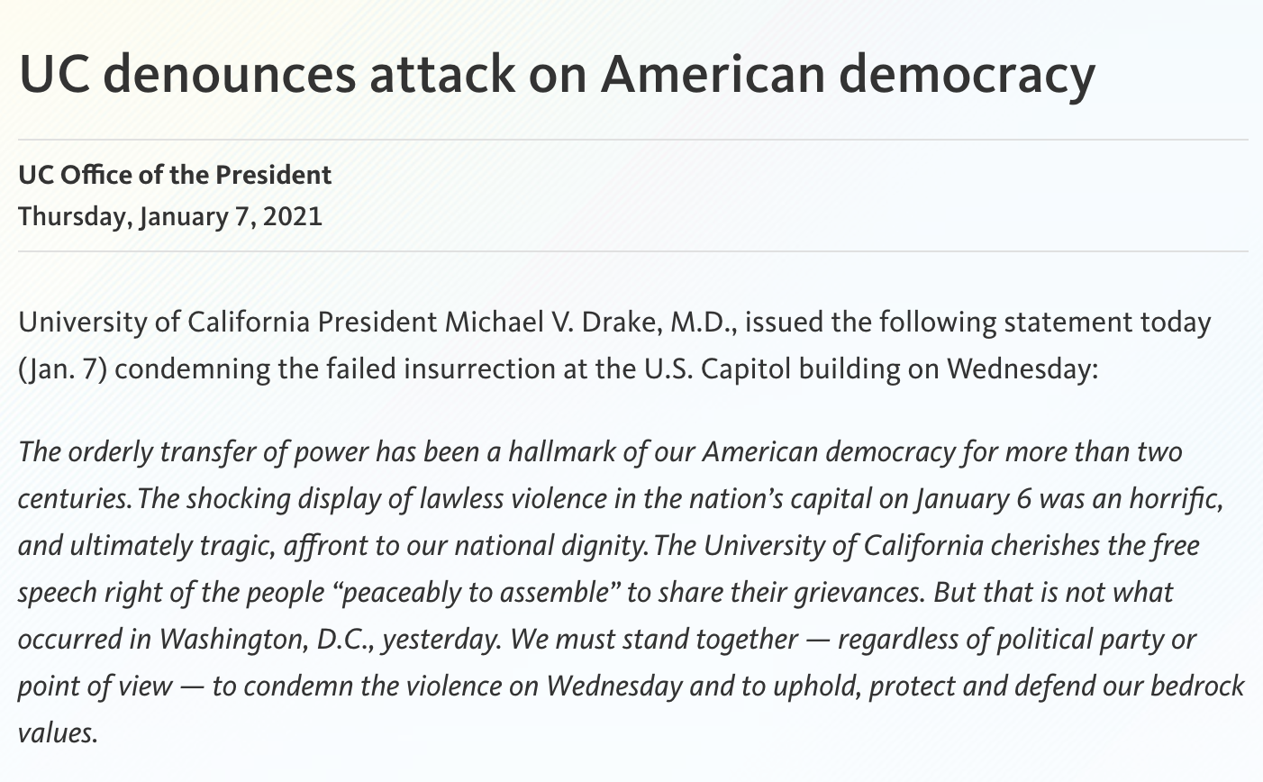 UC denounces attack on American democracy article image
