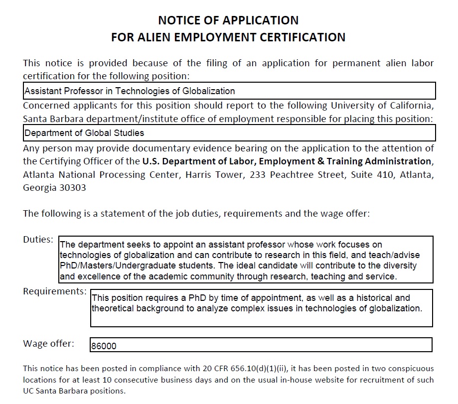Technologies of Globalization Search: Notice of Application for Alien Employment Certification article image