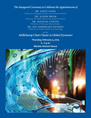 Flyer with blue background with white text reading "The Inaugural Ceremenony to Celebrate The Appointments of Mellichamp Chair Cluster in Global Dynamics